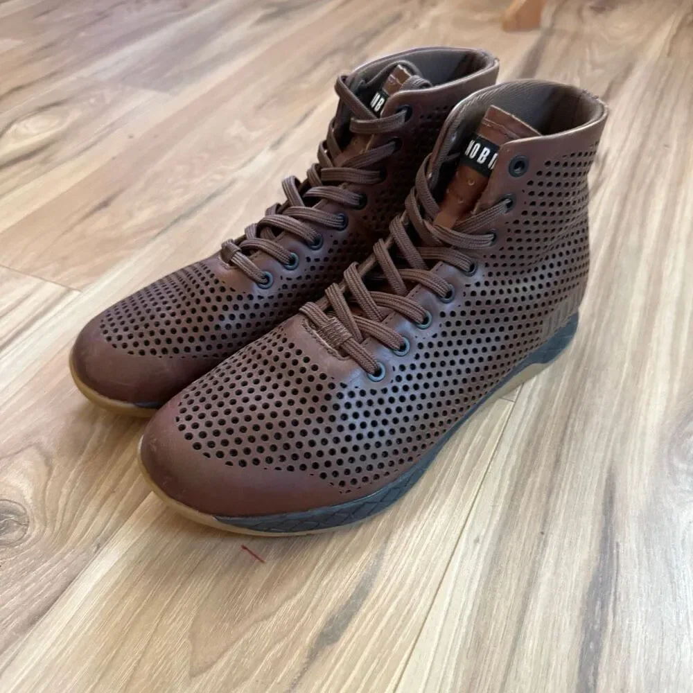 NOBULL Men’s Brown Perforated High-Top Coffee Leather Trainer Sneakers Shoes Siz